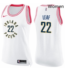 Womens Nike Indiana Pacers 22 T J Leaf Swingman WhitePink Fashion NBA Jersey 