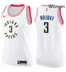 Womens Nike Indiana Pacers 3 Aaron Holiday Swingman White Pink Fashion NBA Jersey 