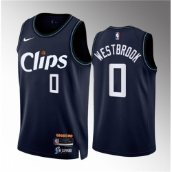 Men Los Angeles Clippers 0 Russell Westbrook Navy 2023 24 City Edition Stitched Jersey