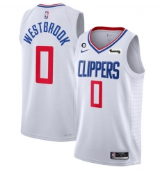 Men Los Angeles Clippers 0 Russell Westbrook White With NO 6 Patch Stitched Jersey
