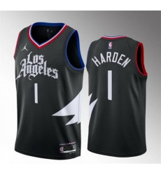Men Los Angeles Clippers 1 James Harden Black Statement Edition Stitched Jersey II