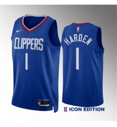 Men Los Angeles Clippers 1 James Harden Blue Icon Edition Stitched Jersey