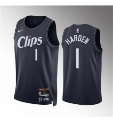 Men Los Angeles Clippers 1 James Harden Navy 2023 24 City Edition Stitched Jersey