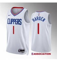 Men Los Angeles Clippers 1 James Harden White Association Edition Stitched Jersey