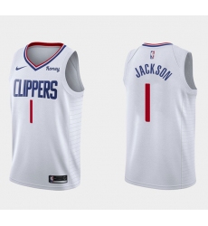 Men Los Angeles Clippers 1 Reggie Jackson White Association Edition Stitched Basketball Jersey