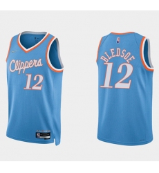 Men Los Angeles Clippers 12 Eric Bledsoe 2021 22 Blue 75th Anniversary City Edition Stitched Basketball Jersey