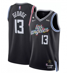 Men Los Angeles Clippers 13 Paul George Black 2022 23 City Edition With NO 6 Patch Stitched Jersey