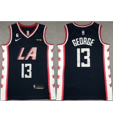 Men Los Angeles Clippers 13 Paul George Navy 2022 23 City Edition With NO 6 Patch Stitched Jersey