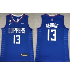 Men Los Angeles Clippers 13 Paul George Royal With NO 6 Patch Stitched Jersey