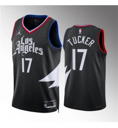 Men Los Angeles Clippers 17 P J  Tucker Black Statement Edition Stitched Jersey