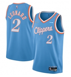 Men Los Angeles Clippers 2 Kawhi Leonard 2021 22 City Edition Light Blue 75th Anniversary Stitched Basketball Jersey