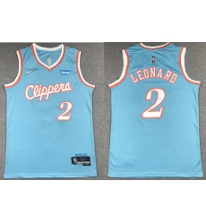 Men Los Angeles Clippers 2 Kawhi Leonard Blue 75th Anniversary 2021 2022 City Edition NBA Jersey