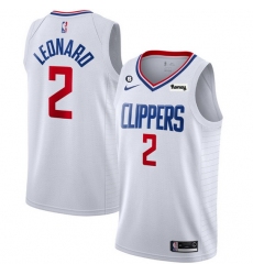 Men Los Angeles Clippers 2 Kawhi Leonard White With NO 6 Patch Stitched Jersey