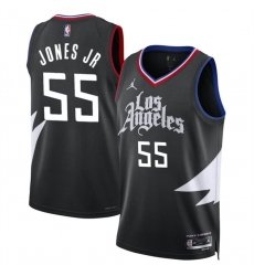 Men Los Angeles Clippers 55 Derrick Jones Jr Black Statement Edition Stitched Jersey