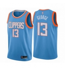 Mens Los Angeles Clippers 13 Paul George Authentic Blue Basketball Jersey City Edition 