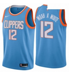 Mens Nike Los Angeles Clippers 12 Luc Mbah a Moute Swingman Blue NBA Jersey City Edition 