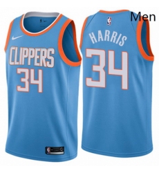 Mens Nike Los Angeles Clippers 34 Tobias Harris Authentic Blue NBA Jersey City Edition 
