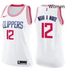 Womens Nike Los Angeles Clippers 12 Luc Mbah a Moute Swingman White Pink Fashion NBA Jersey 
