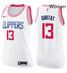 Womens Nike Los Angeles Clippers 13 Marcin Gortat Swingman White Pink Fashion NBA Jersey 