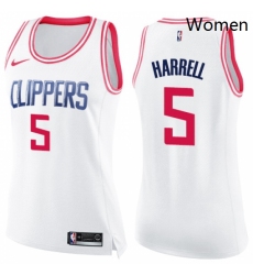 Womens Nike Los Angeles Clippers 5 Montrezl Harrell Swingman White Pink Fashion NBA Jersey 
