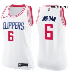 Womens Nike Los Angeles Clippers 6 DeAndre Jordan Swingman WhitePink Fashion NBA Jersey