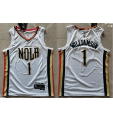 Men New Orleans Pelicans 1 Zion Williamson 75th Anniversary 2021 2022 City Edition NBA Jersey White