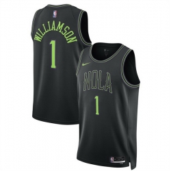 Men New Orleans Pelicans 1 Zion Williamson Black 2025 26 City Ediiton Stitched Basketball Jersey