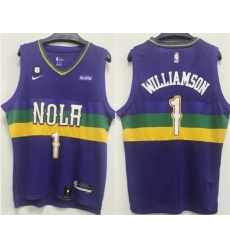 Men New Orleans Pelicans 1 Zion Williamson Purple With NO 6 Patch Stitched Basketball Jersey