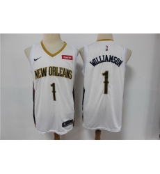 Men New Orleans Pelicans 1 Zion Williamson White Earned Edition Nike Swingman Jersey