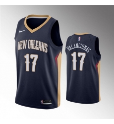 Men New Orleans Pelicans 17 Jonas Valanciunas Navy Icon Edition Stitched Jersey