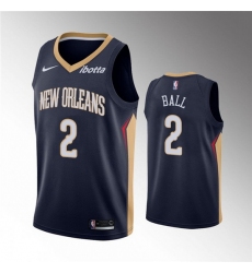 Men New Orleans Pelicans 2 Lonzo Ball Navy Icon Edition Stitched Jersey