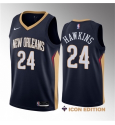 Men New Orleans Pelicans 24 Jordan Hawkins Navy 2023 Draft Icon Edition Stitched Basketball Jersey