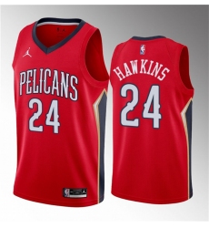 Men New Orleans Pelicans 24 Jordan Hawkins Red 2023 Draft Statement Edition Stitched Basketball Jersey