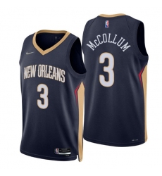 Men New Orleans Pelicans 3 C J  McCollum Navy Icon Edition Stitched Jerse