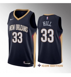 Men New Orleans Pelicans 33 Malcolm Hill Navy Icon Edition Stitched Basketball Jersey