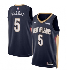 Men New Orleans Pelicans 5 Dejounte Murray Navy Icon Edition Stitched Basketball Jersey