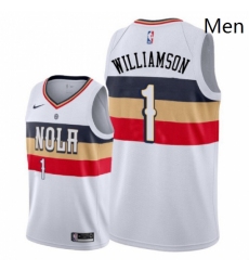 Mens Nike New Orleans Pelicans 1 Zion Williamson White NBA Swingman Earned Edition Jersey 