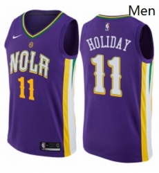 Mens Nike New Orleans Pelicans 11 Jrue Holiday Authentic Purple NBA Jersey City Edition