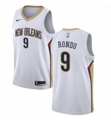 Mens Nike New Orleans Pelicans 9 Rajon Rondo Authentic White Home NBA Jersey Association Edition 