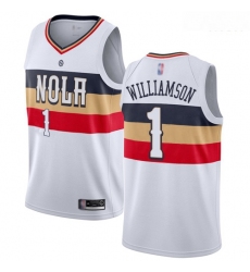 Pelicans #1 Zion Williamson White Basketball Swingman Earned Edition Jersey