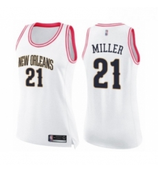 Womens New Orleans Pelicans 21 Darius Miller Swingman White Pink Fashion Basketball Jersey 