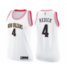 Womens New Orleans Pelicans 4 JJ Redick Swingman White Pink Fashion Basketball Jersey 