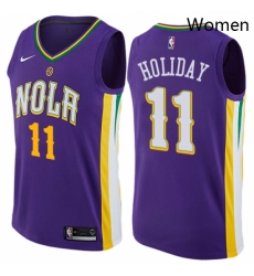 Womens Nike New Orleans Pelicans 11 Jrue Holiday Swingman Purple NBA Jersey City Edition