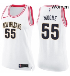 Womens Nike New Orleans Pelicans 55 ETwaun Moore Swingman WhitePink Fashion NBA Jersey