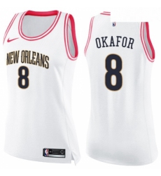 Womens Nike New Orleans Pelicans 8 Jahlil Okafor Swingman White Pink Fashion NBA Jersey 