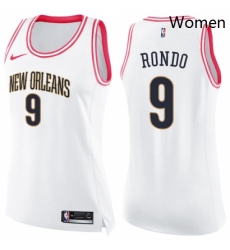 Womens Nike New Orleans Pelicans 9 Rajon Rondo Swingman WhitePink Fashion NBA Jersey 