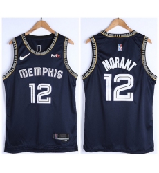 Men Memphis Grizzlies 12 Ja Morant 75th Anniversary 2021 Navy Swingman Stitched Jersey