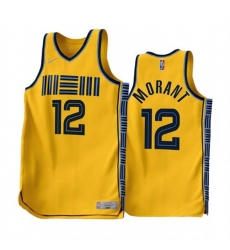 Men Memphis Grizzlies 12 Ja Morant Gold 2022 23 Earned Edition Stitched Basketball Jersey