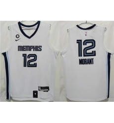 Men Memphis Grizzlies 12 Ja Morant White With NO 6 Patch Stitched Jersey