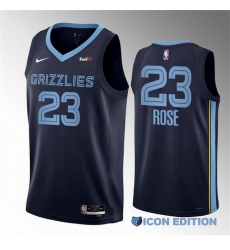 Men Memphis Grizzlies 23 Derrick Rose Navy Icon Edition Stitched Jersey